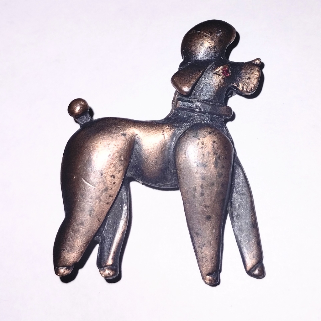 Vtg Mcm Lewis Segal Signed Copper Poodle Dog Pin Brooch